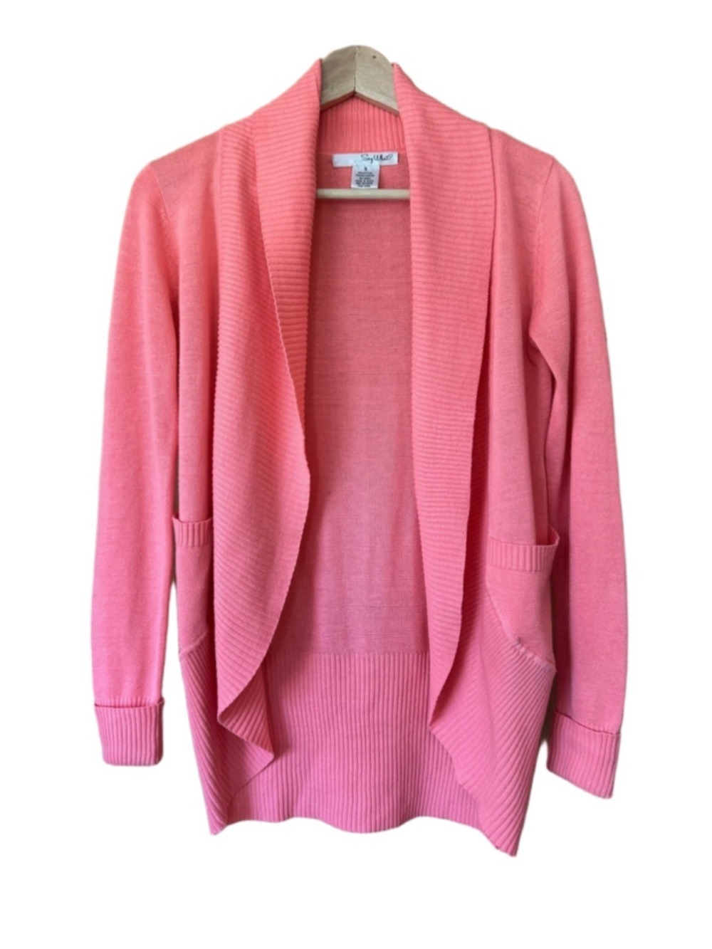 Say What? Coral Open-Front Draped Cocoon Cardigan size small